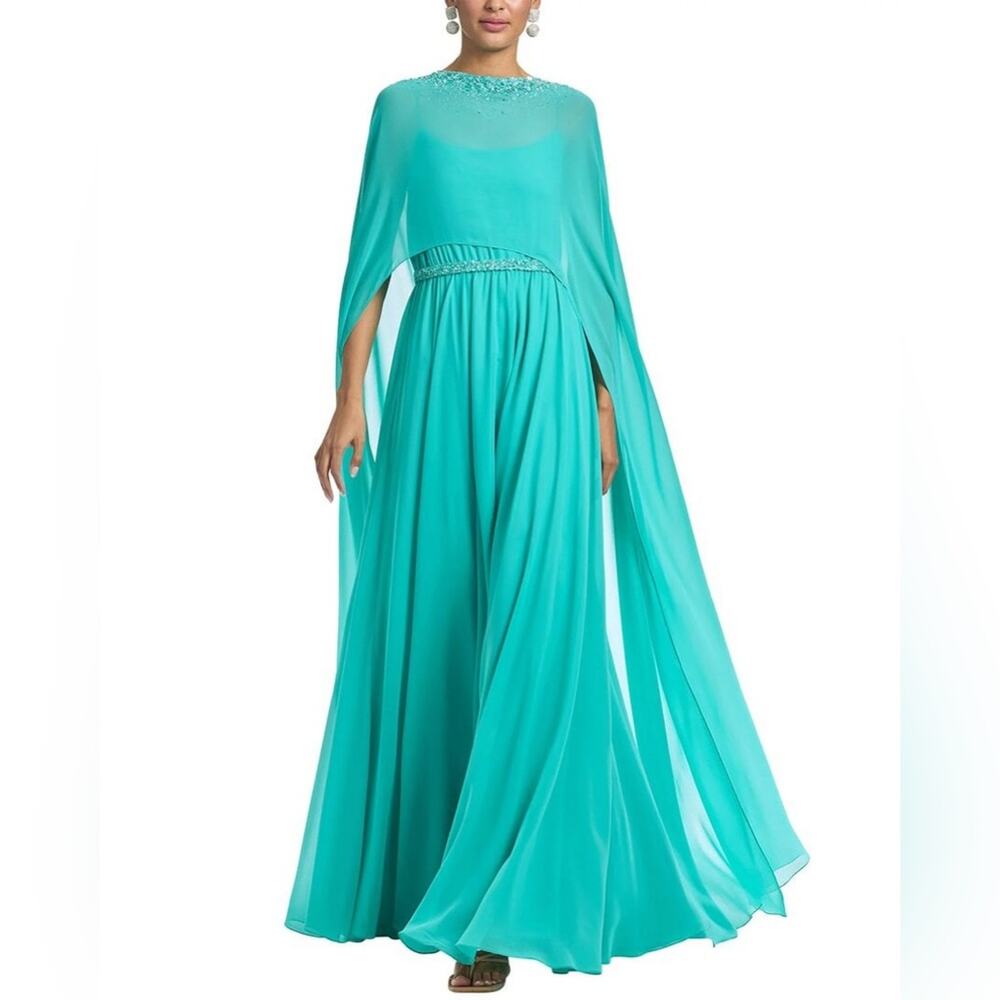 Sachin + Babi Teal Maxi Cape Gown